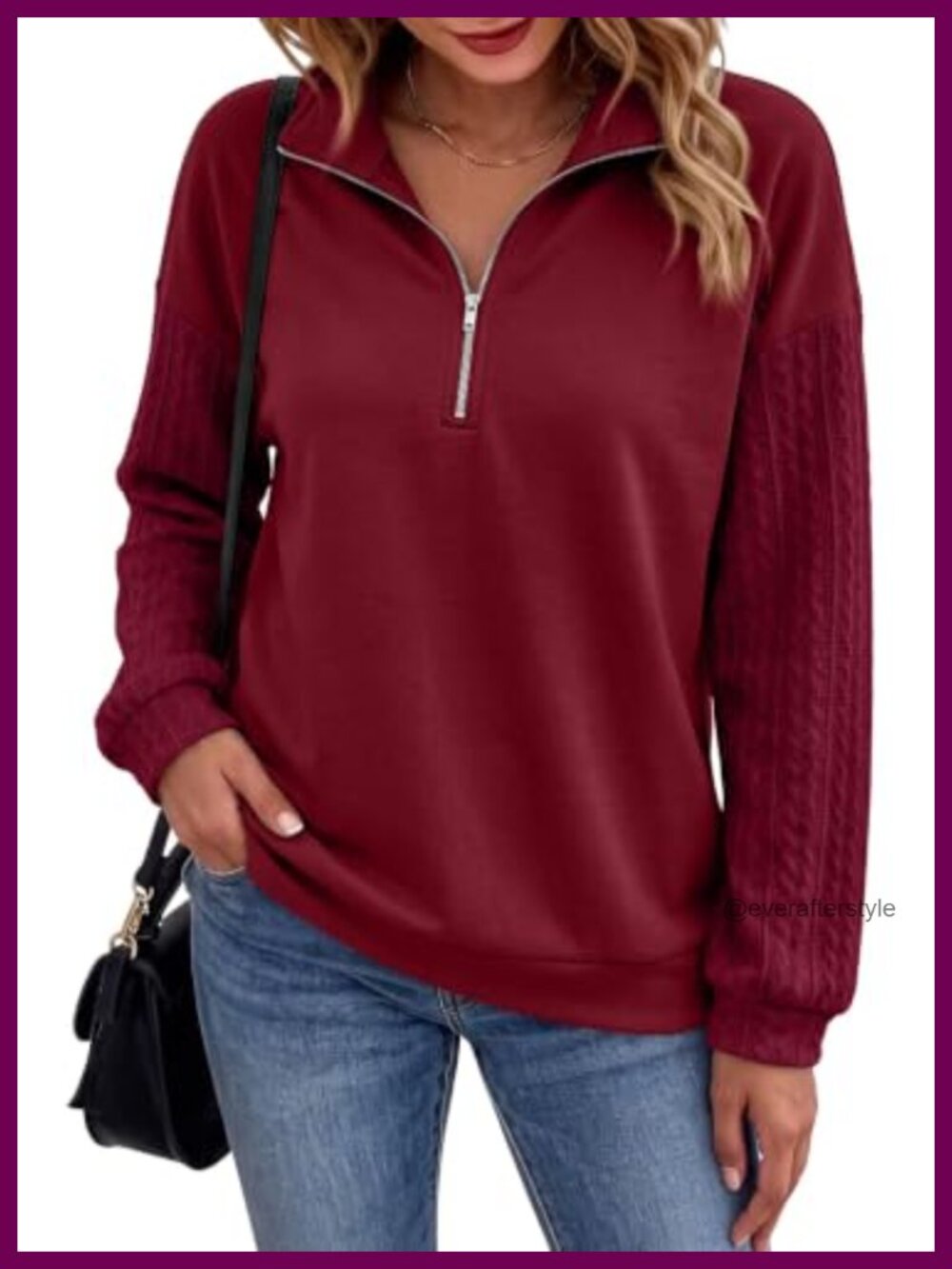 Women's Quarter Zip Pullover Sweatshirt Loose Fit Long Sleeve Casual Top